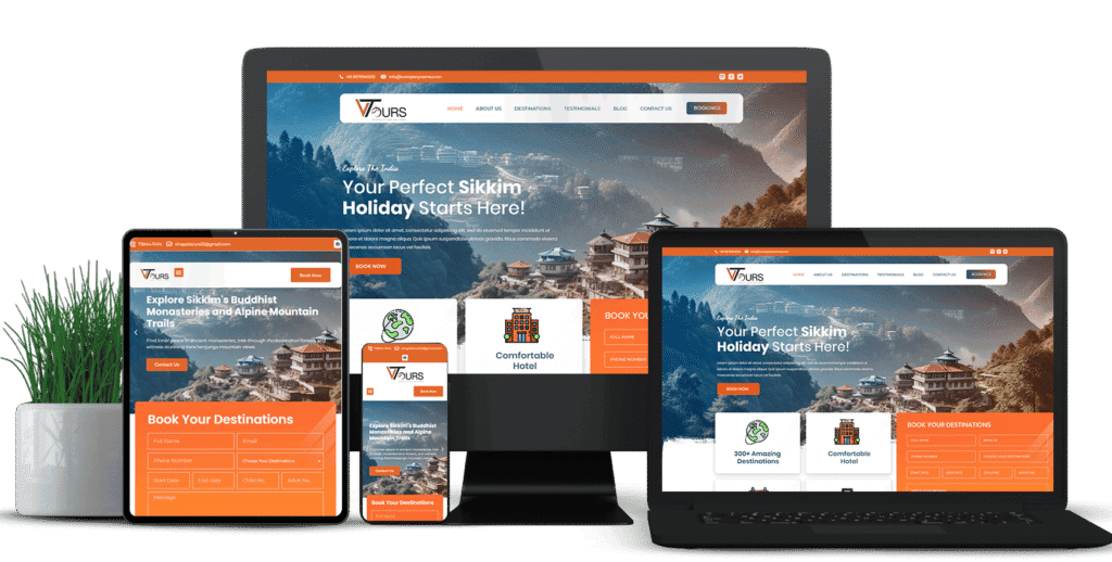 Responsive Domestic Tour Website Mockup for Vinayak Tours across desktop, tablet, and mobile